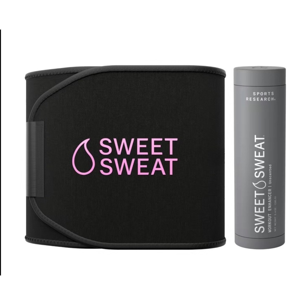 Sweet Sweat Waist Trimmer & Unscented Workout Enhancer Stick Bundle Black Pink